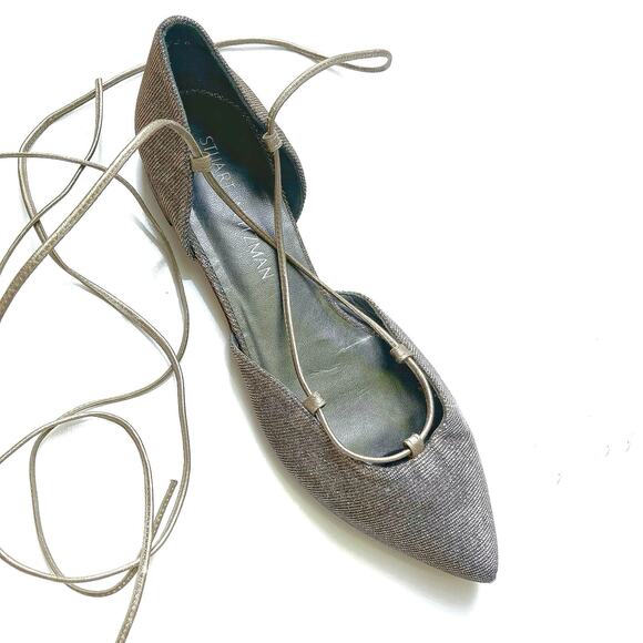 Stuart Weitzman Pyrite Lace-Up Glitter Flats | Iridescent Y2K Balletcore | Glam - Picture 1 of 16